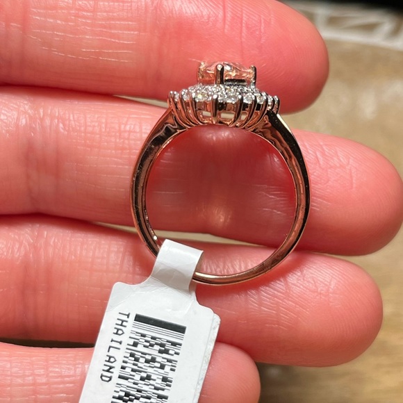 Synthetic Morganite & White Zircon Tear Drop Rose Gold Over Sterling Silver Ring - Picture 13 of 13